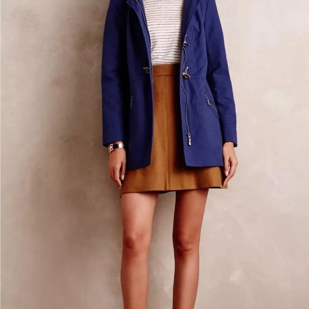 ANTHROPOLOGIE CARTONNIER Navy Blue Brown Toggle Hooded Cadet Coat Zip Jacket S